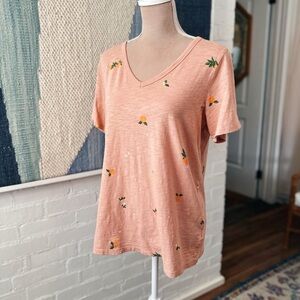 Peach Floral V-Neck Women's Top